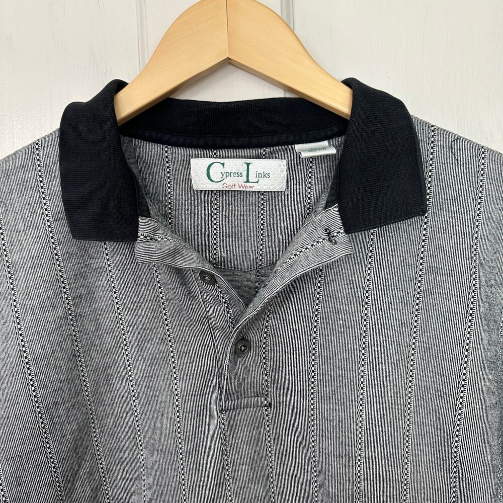 Cypress Links Mens Polo Shirt XL Golf‎ Wear Athletic Black White 3 Button Front - Picture 5 of 5